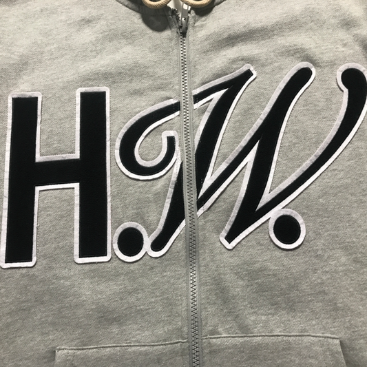 HW Chenille Patch Zip Up Heather Grey Hoodie