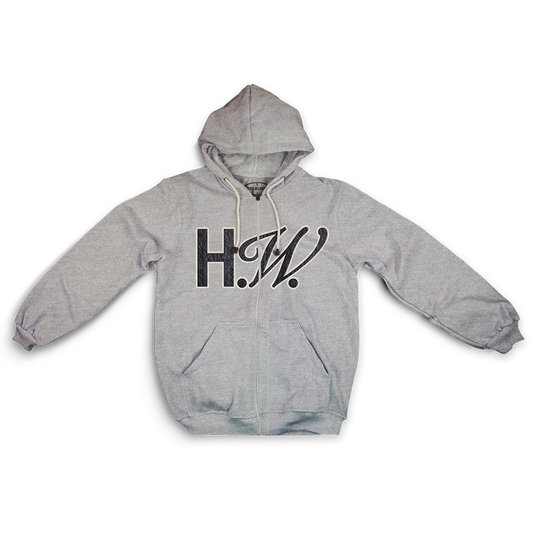 HW Chenille Patch Zip Up Heather Grey Hoodie