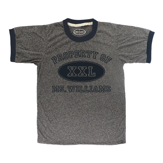 Property of Ms. Williams Heather Grey Navy Ringer Tee